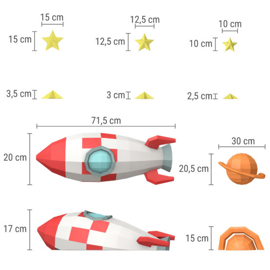 Papercraft raket maatbeeld